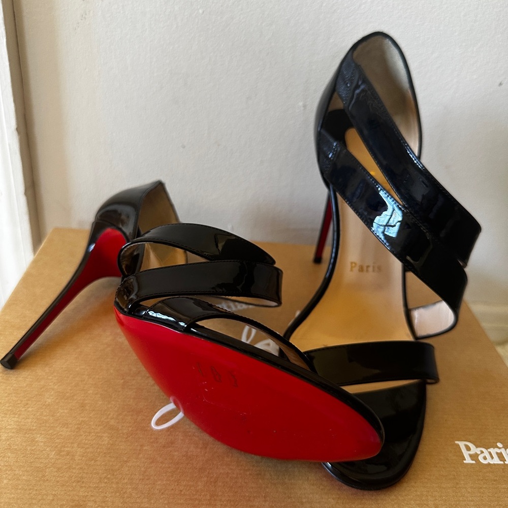 Authentic Christian Louboutin World Copine 100 Black Strappy Heels